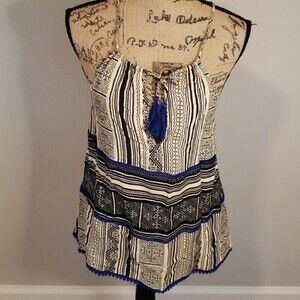 Thml mixed print black blue white top